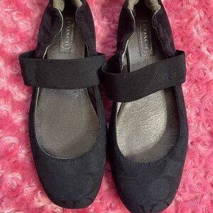 Coach Black Suede Flats with Elastic Strap